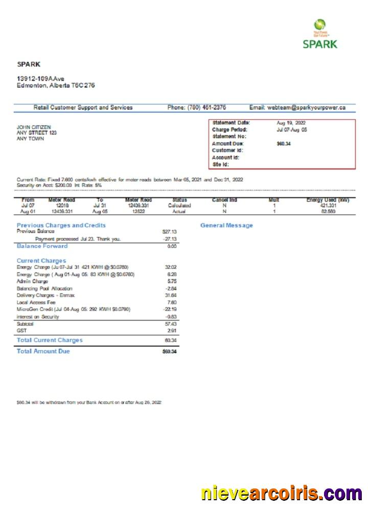 Canada Alberta Spark utility bill